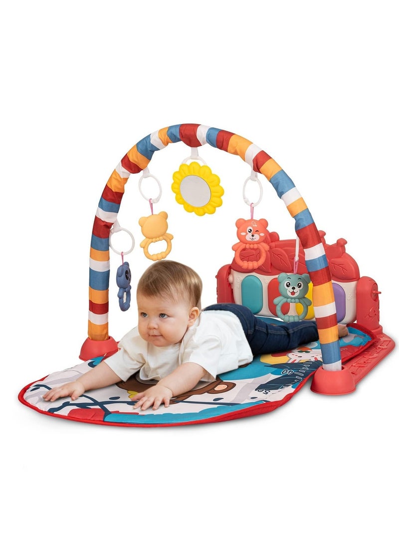 Baybee Kick & Play Piano Playgym for Babies, Activity Play Gym for Baby with Rotating Piano, 5 Hanging Rattle Kids Toys Baby Crawling Mat for Newborn Baby Play Gym for Baby 0 to 12 Month Boy Girl Red