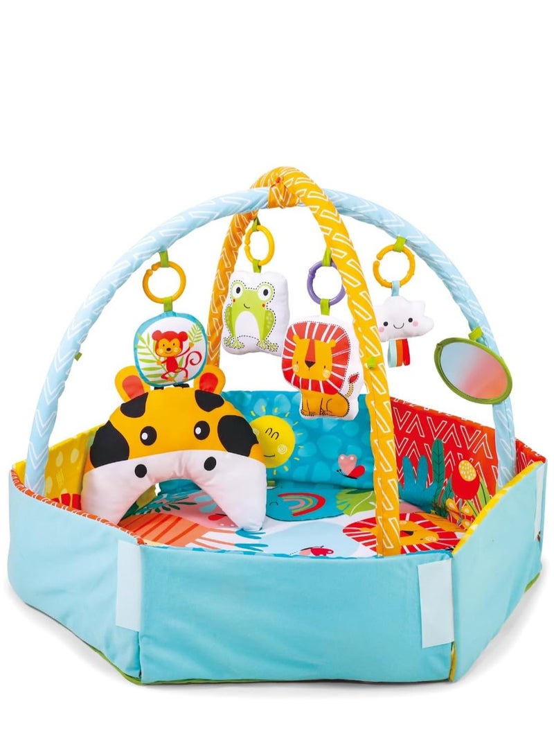 Baybee 3 In 1 Baby Play Gym Mat for Babies, Cotton Large Activity Play Mat with Soft Hanging Baby Toys & Cushion, Baby Bedding Crawling Mat for Newborn Baby Playgym for Babies 0 to 12 Months Boy Girl