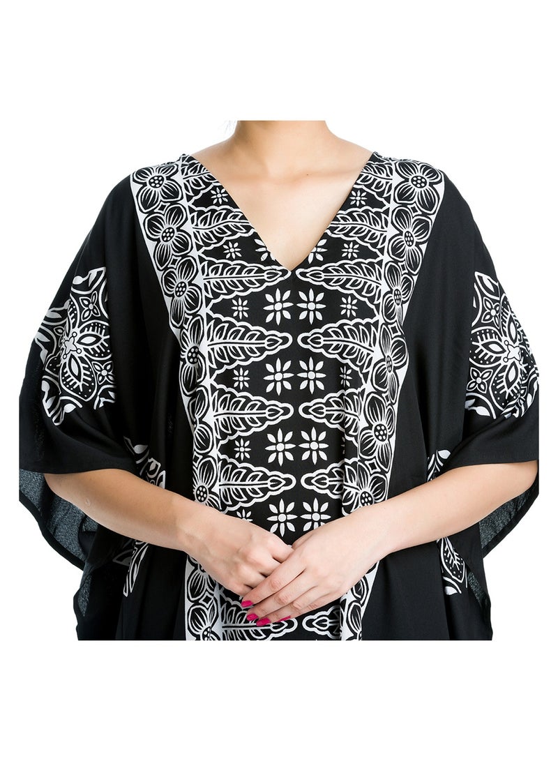 Women Polyester Plus Size Black and white Long Kaftan House Dress for Ladies