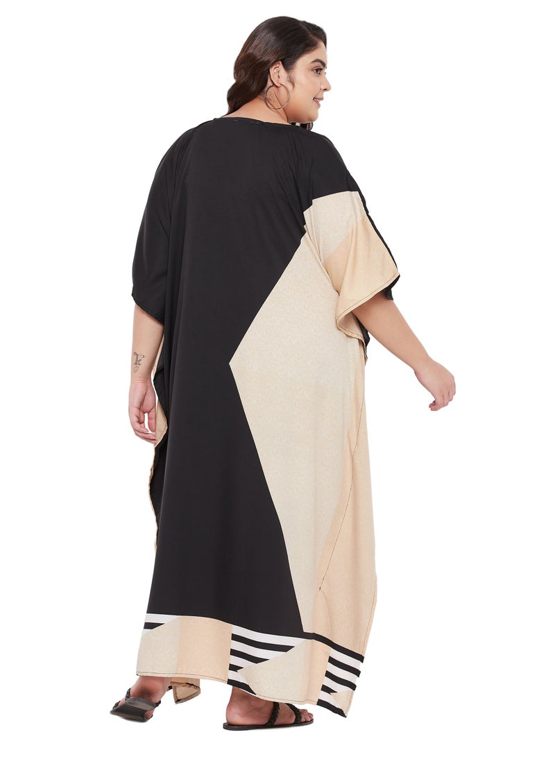 Plus Size V Neck Dual Color Polyester Islamic Kaftan Kimono Style Caftan For Women