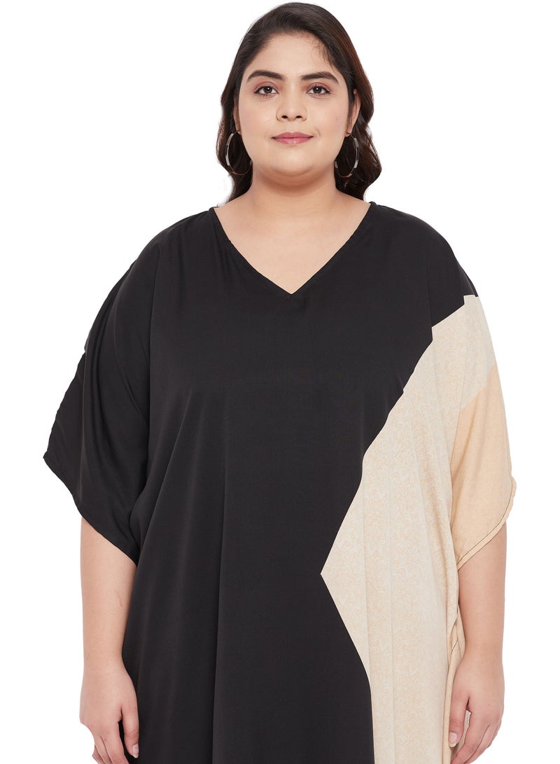 Plus Size V Neck Dual Color Polyester Islamic Kaftan Kimono Style Caftan For Women