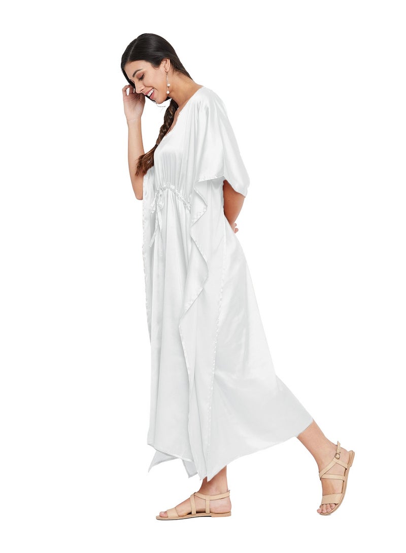 Women Satin Sleepwear Nightdress Night wear Gown Elegant Loungewear Pink Pajama Dresses Kaftan for Ladies White