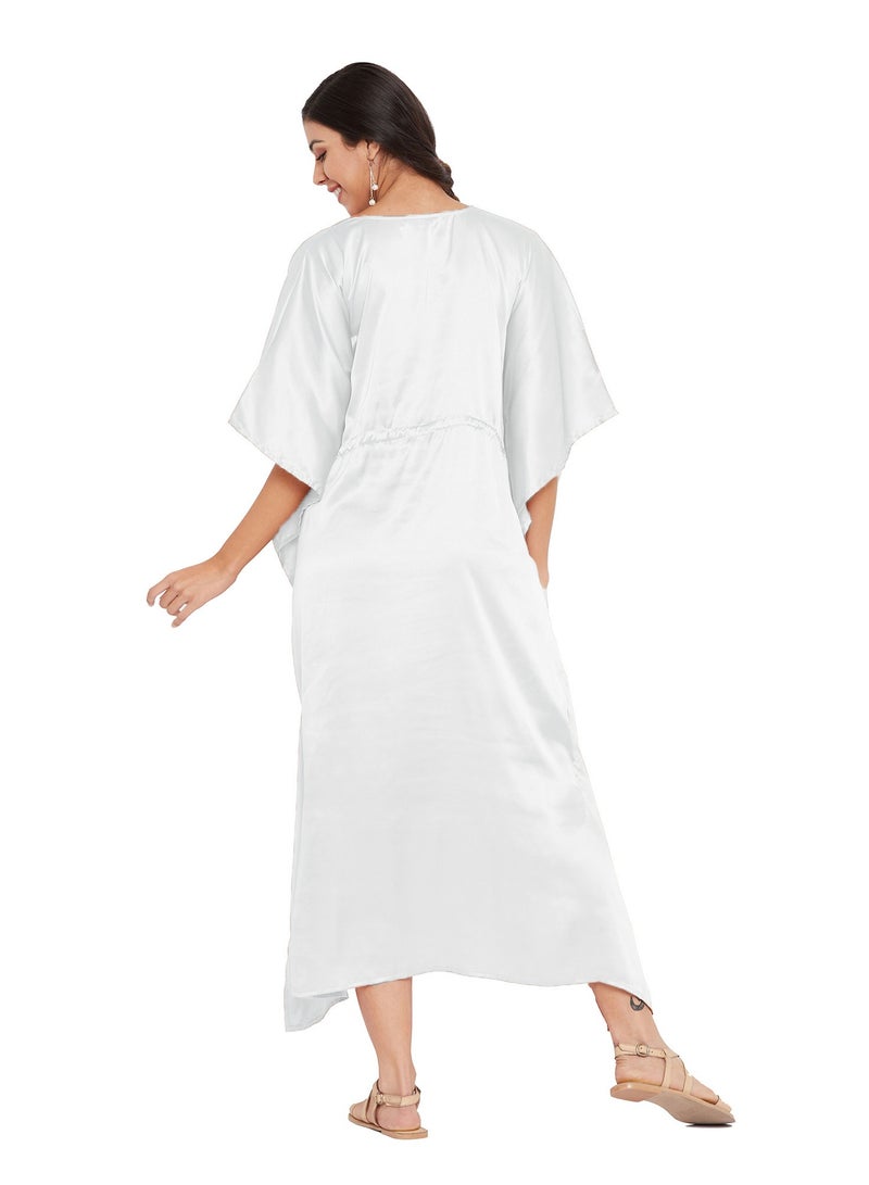 Women Satin Sleepwear Nightdress Night wear Gown Elegant Loungewear Pink Pajama Dresses Kaftan for Ladies White