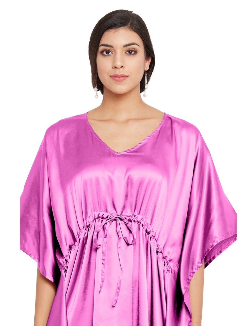Women Satin Pink Nighty Nightgown Night Dress Kaftan for Ladies