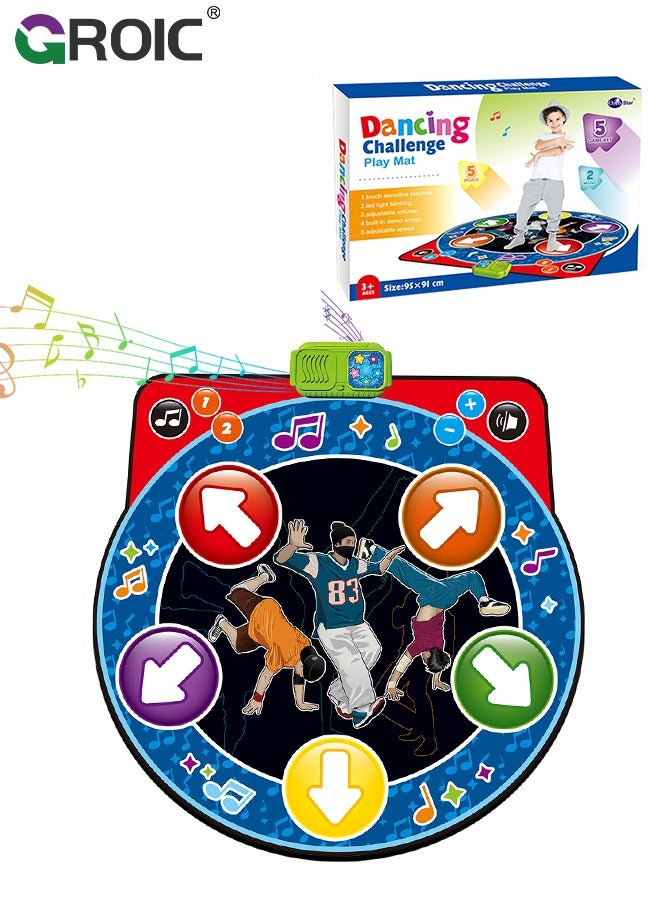 Dance Mat for Kids-GROIC Music Dance Pad-5 Music, 5 Keys and 2 Game Modes, Dancing Challenge Toys with Light Up, Adjustable Volume, Interactive Dancing Game Play Mat, Gift for Girls Boys Ages 3+