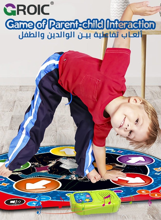 Dance Mat for Kids-GROIC Music Dance Pad-5 Music, 5 Keys and 2 Game Modes, Dancing Challenge Toys with Light Up, Adjustable Volume, Interactive Dancing Game Play Mat, Gift for Girls Boys Ages 3+