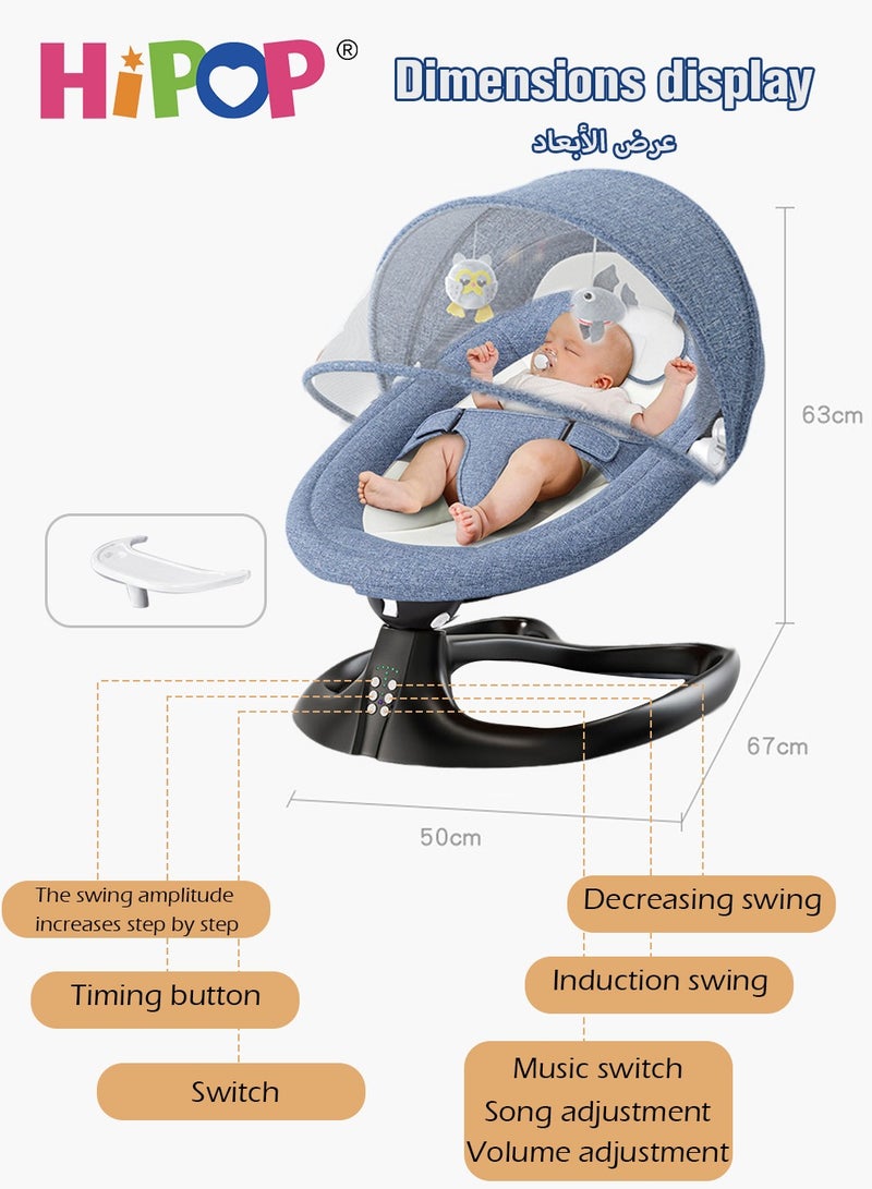 Baby Rocker with Remote and Upgraded Stable Base,Built-in Dinner Plate,Adjustable Backrest,Comfort Toy and Mosquito Net,Remote Control Bassinet Comfort Chair for New