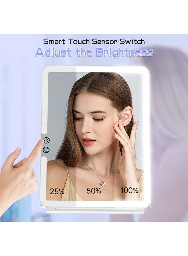 Rechargeable Travel Mirror Makeup Mirror Portable Lighted Makeup Mirror With 10X Magnifying Mirror 3 Colors Light Modes Touch Screen Dimming Folding Light Up Mirror For Travel Cosmetic Office