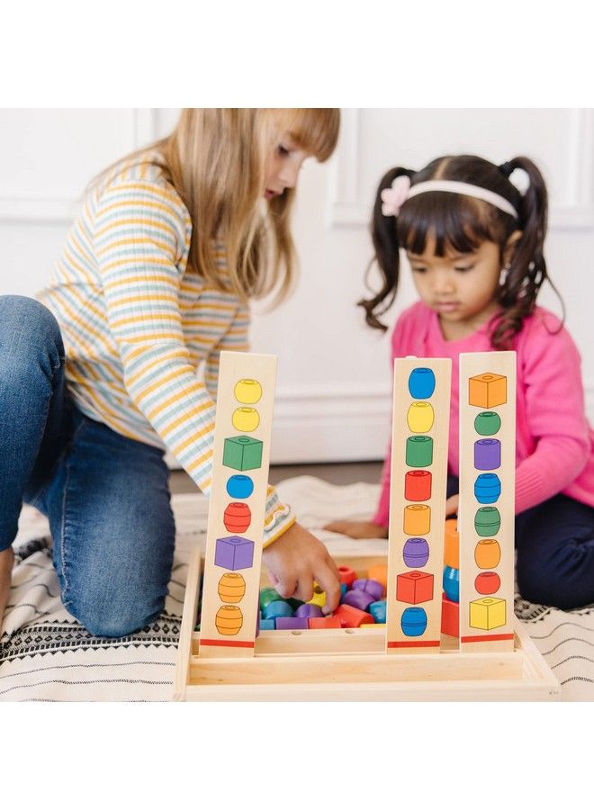 Bead Sequencing Set With 46 Wooden Beads And 5 Doublesided Pattern Boards Color Recognition Toys Matching Shapes Stacker Shape Sorter Toys For Kids Ages 4+