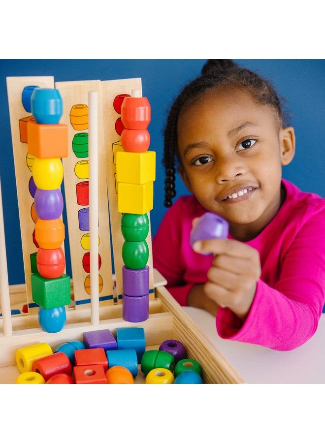 Bead Sequencing Set With 46 Wooden Beads And 5 Doublesided Pattern Boards Color Recognition Toys Matching Shapes Stacker Shape Sorter Toys For Kids Ages 4+