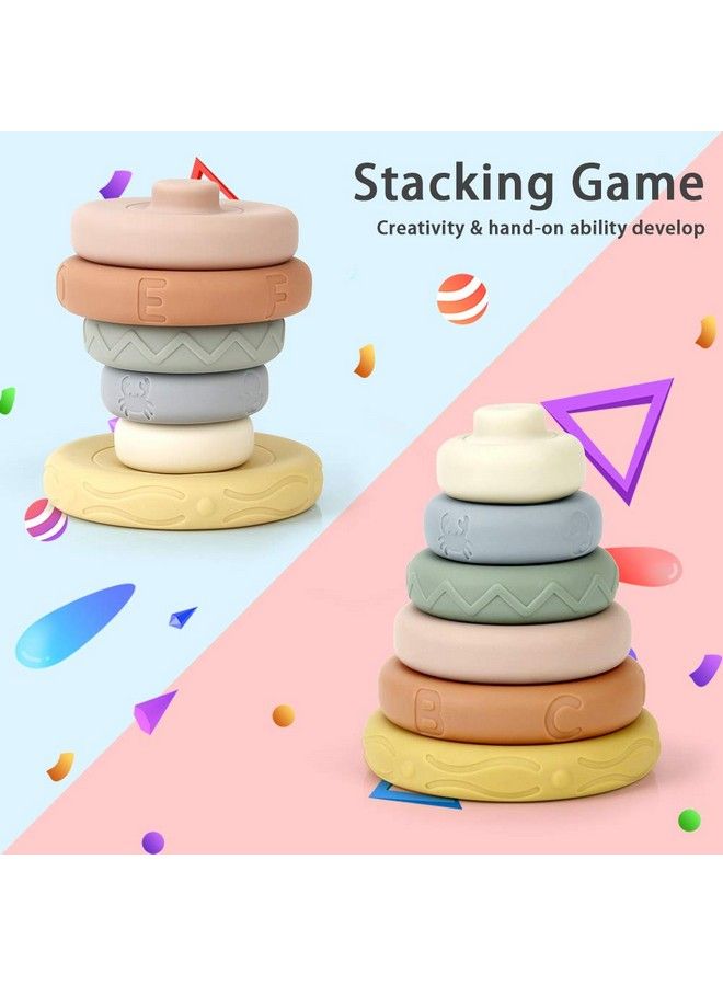 6 Pcs Stacking & Nesting Circle Toysoft Building Rings Stacker & Teetherssqueeze Play With Early Educational Learning Stacking Tower Best Gift For 6+ Months Boys&Girls