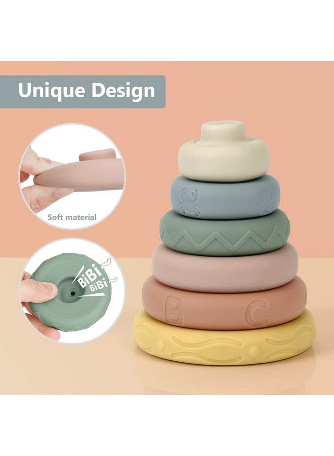 6 Pcs Stacking & Nesting Circle Toysoft Building Rings Stacker & Teetherssqueeze Play With Early Educational Learning Stacking Tower Best Gift For 6+ Months Boys&Girls