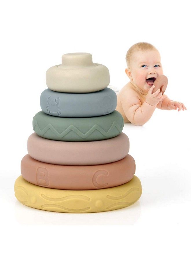 6 Pcs Stacking & Nesting Circle Toysoft Building Rings Stacker & Teetherssqueeze Play With Early Educational Learning Stacking Tower Best Gift For 6+ Months Boys&Girls