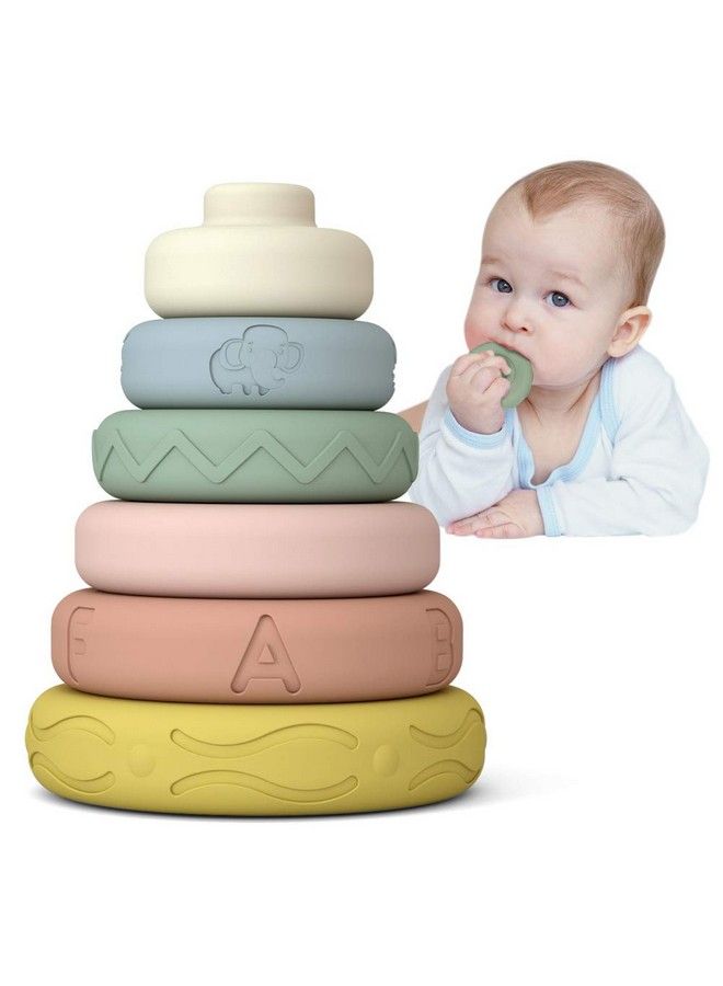 6 Pcs Baby Stacking & Nesting Toys Soft Stacking Blocks Ring Stacker Baby Sensory Teether Toys With Letter Animal And Shape Early Learning Toys For Babies Toddlers Kids 6 Months
