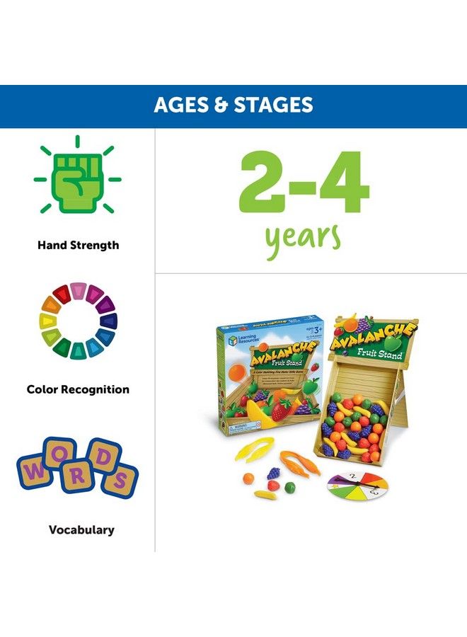 Avalanche Fruit Stand 42 Pieces Ages 3+ Toddler Learning Toys Fine Motor/Grip Game Develops Color Matching Skills Preschool Toys