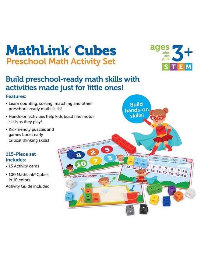 Mathlink Cubes Preschool Math Activity Set 115 Pieces Ages 3+ Preschool Stem Activities Math Activity Set And Games For Kids