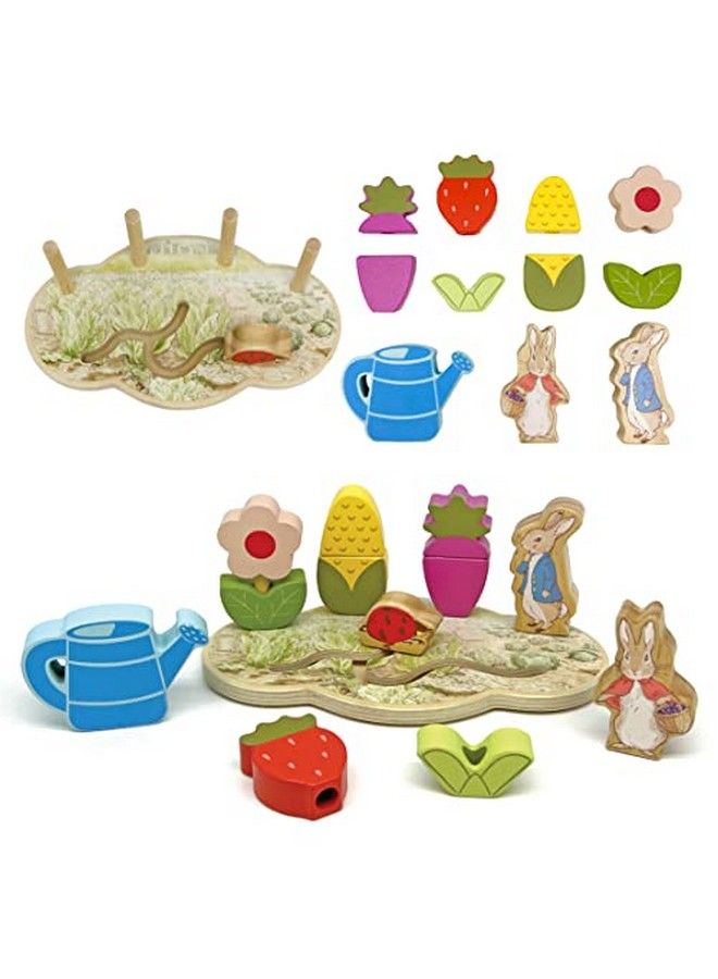 Peter Rabbit Garden Wooden Montessori Activity Stacker With 12 Wooden Interactive Pieces For Babies Toddlers And Kids Based On The Beatrix Potter Books