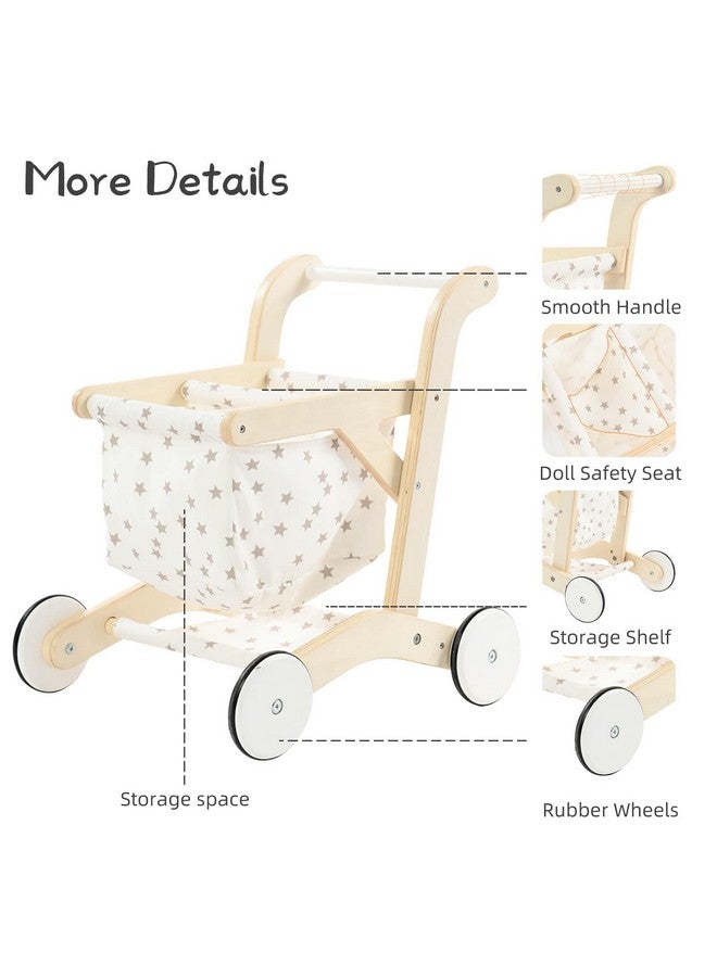 Baby Push Walker Doll Stroller Push Toy For Toddler Shopping Cart For Girls And Boys 1 Years Old Kids Stand Learning Walker Wooden Play Wagon With Wheel Larger Size 15.2 * 18.7 * 19.7