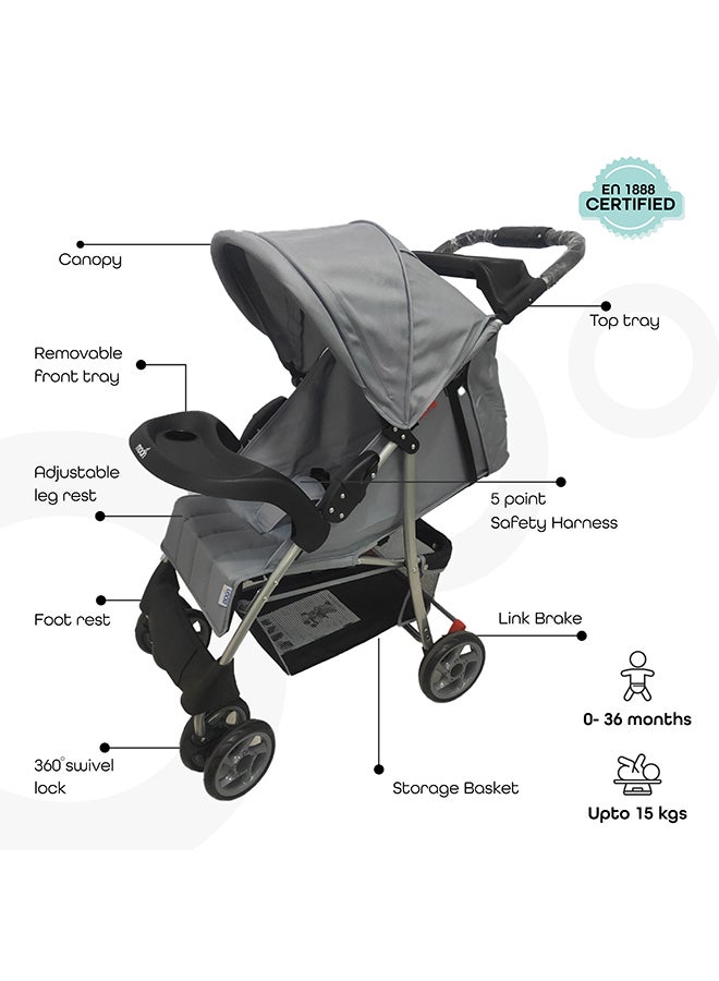 Easy  One Hand Fold Stroller, Multi-Postion Reclining Seat For Infant  - Grey