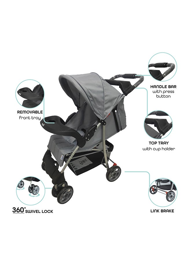 Easy  One Hand Fold Stroller, Multi-Postion Reclining Seat For Infant  - Grey