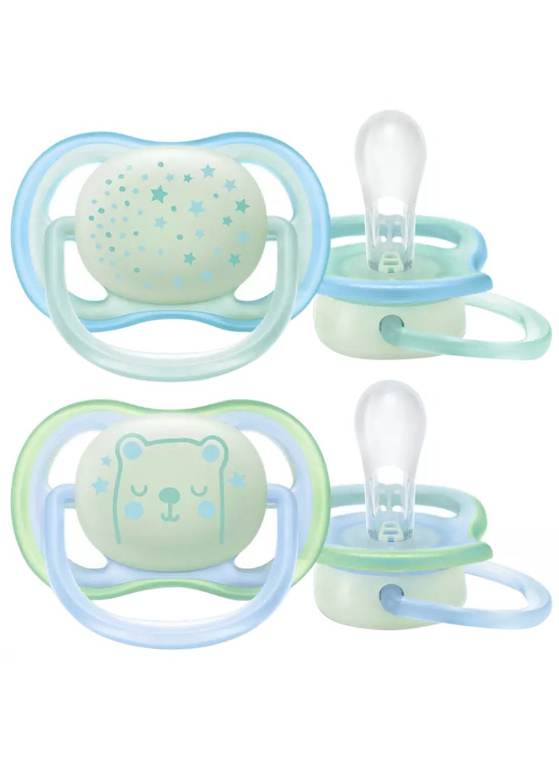 Pack Of 2 Ultra Air Night Soft Pacifier Set, BPA-Free For 0-6 Months, Clear - SCF376/11