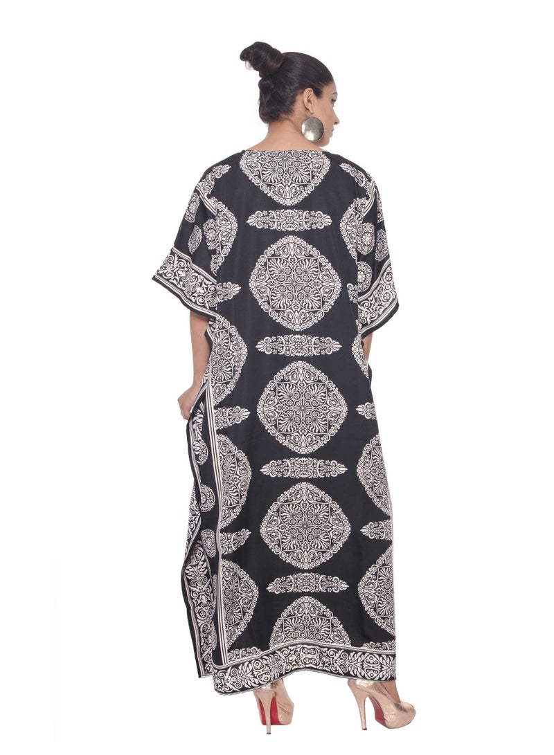 Plus Size Polyester Caftan Dress Long Maxi Paisley Print Gown Beach Cover Up for women