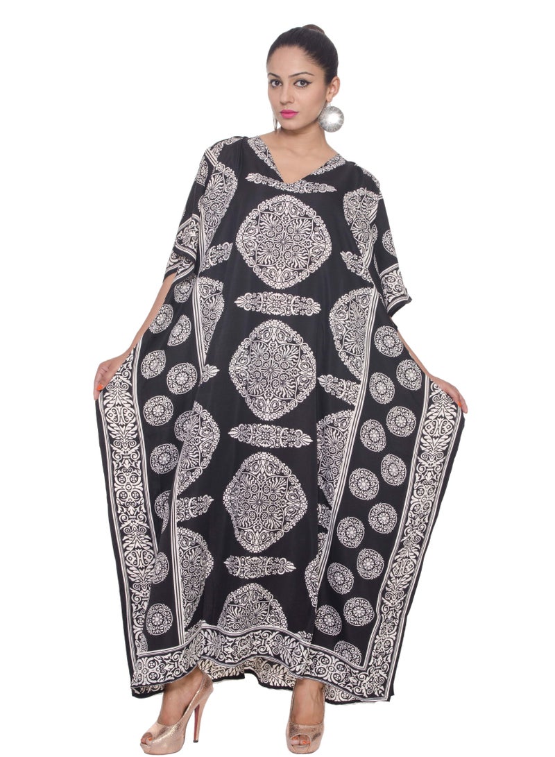 Plus Size Polyester Caftan Dress Long Maxi Paisley Print Gown Beach Cover Up for women