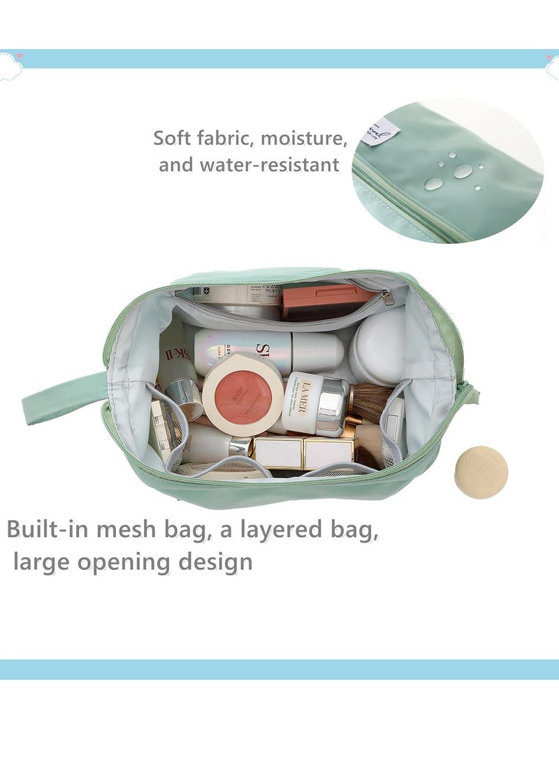 2 in 1 Double Layer Large Capacity Makeup Bag with Brush Organiser Portable Zip Toiletries Organizer PVC Material Scratch Prooffor Watterproof for Women Girls Men Home or traveling Green