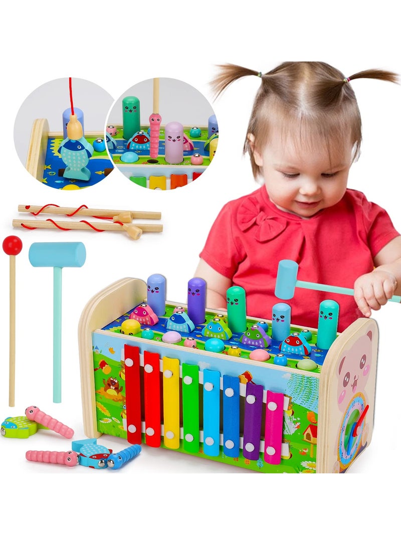 Educational Wooden Montessori Toys for Toddler Sensory Toy Developmental Learning Hammering Pounding Toys Xylophone Fine Motor Skill Toy 1-3 Preschool Activity