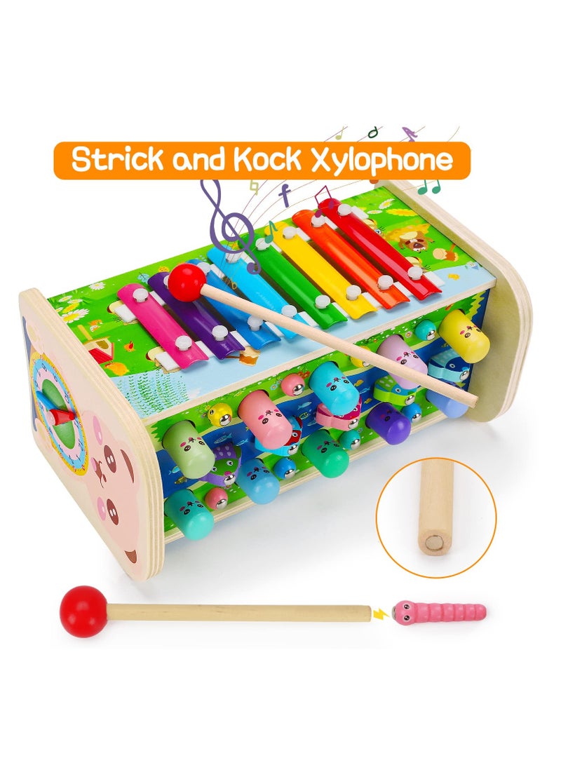 Educational Wooden Montessori Toys for Toddler Sensory Toy Developmental Learning Hammering Pounding Toys Xylophone Fine Motor Skill Toy 1-3 Preschool Activity