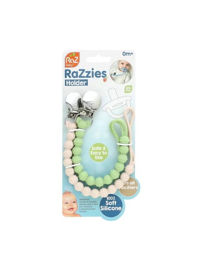 RaZzies Pacifier Holder 0m Green Beige 2 Holders