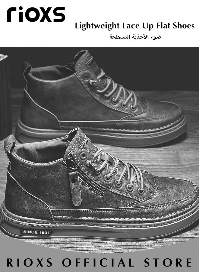 Men's Casual Leather Boots,Fashion High Top Sneaker,Lightweight Lace Up Flat Shoes,Dressy Sneaker Ankle Boot For Men,Daily Walking Shoes For Office Family Parties Holiday Travel, Pair With Jeans Jacks Coat
