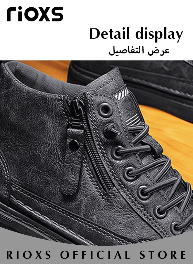 Men's Casual Leather Boots,Fashion High Top Sneaker,Lightweight Lace Up Flat Shoes,Dressy Sneaker Ankle Boot For Men,Daily Walking Shoes For Office Family Parties Holiday Travel, Pair With Jeans Jacks Coat