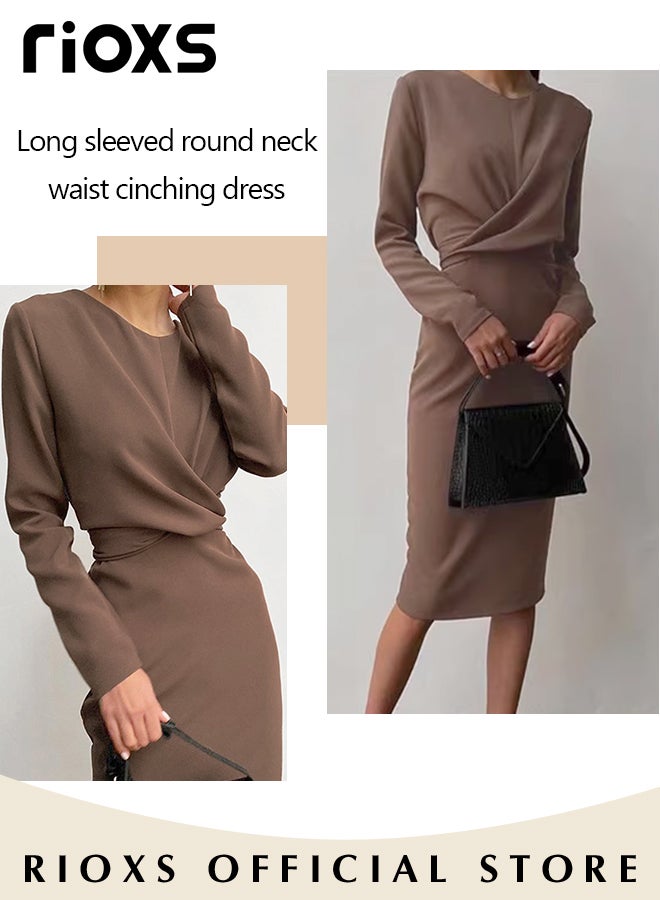 Women's Fashion Slim Dress Long Sleeve Round Neck Bodycon Sheath Dress Casual Solid Pencil Dress