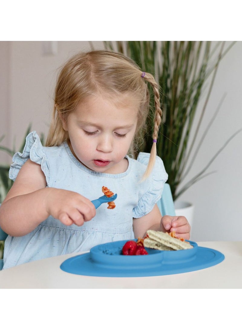 Mini Baby Feeding Set - Baby Led Weaning - 100% Silicone Silicone Baby Feeding Set, Plate, Fork & Spoon For Infants + Toddlers - Sienna