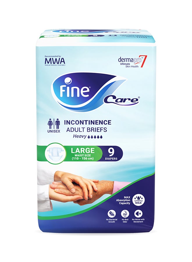 Incontinence Adult Diapers Breifs Large Size Waist 110-156 cm, Count 9