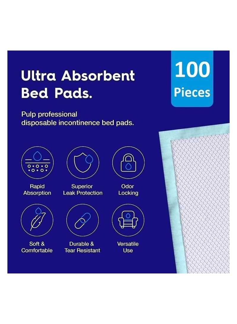 100-Pieces Packed in 10 Pouches Cherry Medical Supply 60 cm x 90 cm XL Disposable Underpads, Incontinence Pads, Chux, Bed Covers, Puppy Training, Super Absorbent Protection for Kids Adults Elderly