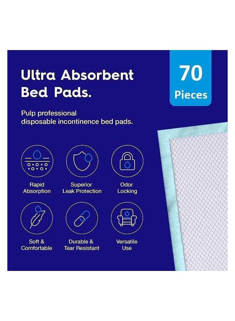 70-Pieces Packed in 7 Pouches 60 cm x 90 cm XL Disposable Underpads, Incontinence Pads, Chux, Bed Covers, Puppy Training Thick, Super Absorbent Protection for Kids Adults Elderly