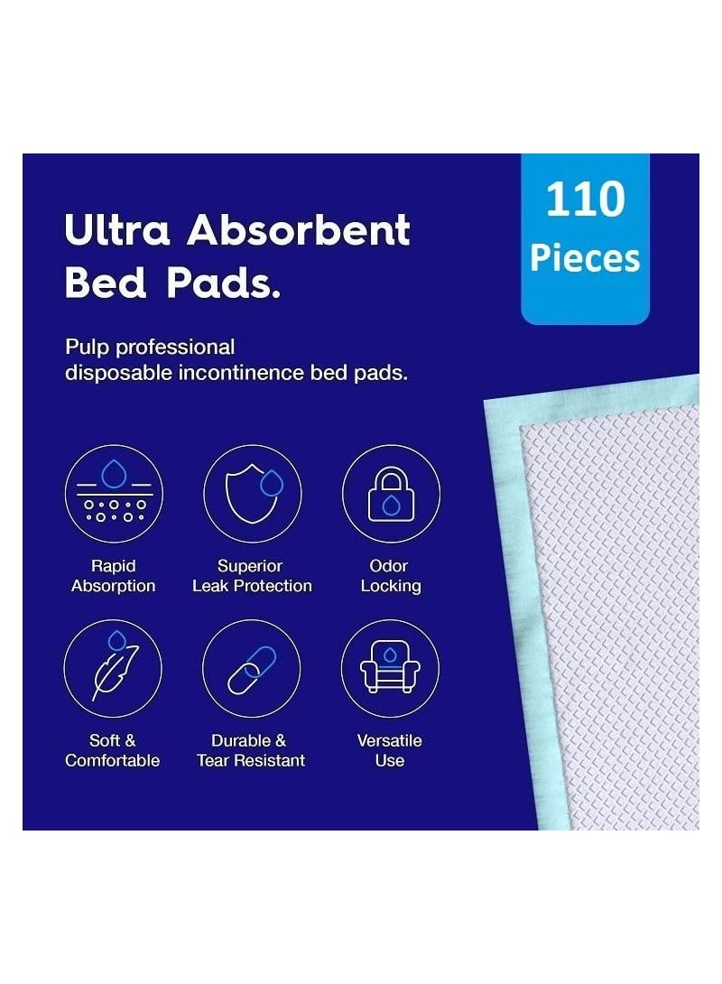 Incontinence Pads Disposable Underpads, Chux, Bed Covers Super Absorbent Protection for Kids Adults Elderly - 110-Pieces Packed in 11 Pouches 60 cm x 90 cm XL