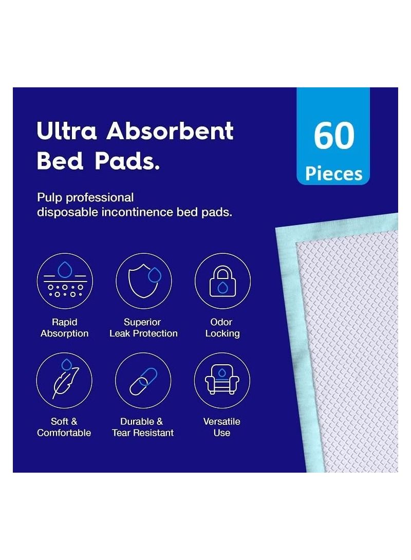 60-Pieces Packed in 6 Pouches 60 cm x 90 cm XL Disposable Underpads, Incontinence Pads, Chux, Bed Covers, Puppy Training Thick, Super Absorbent Protection for Kids Adults Elderly