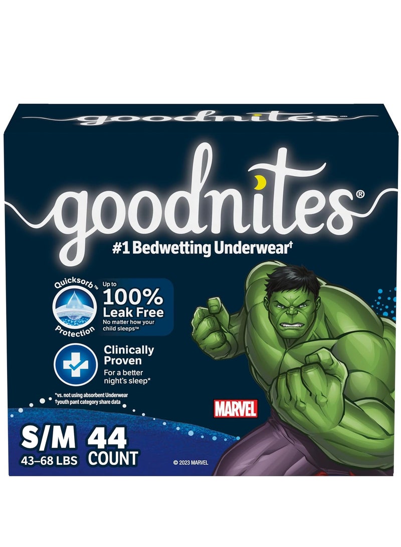 Goodnites Boys' Nighttime Bedwetting Underwear, Size S/M (43-68 lbs), 44 Ct (2 Packs of 22), Packaging May Vary