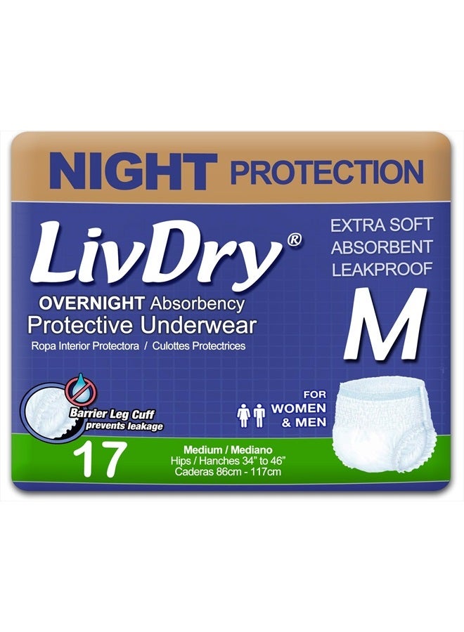 Adult M Incontinence Underwear, Overnight Comfort Absorbency, Leak Protection, Medium, 17-Pack