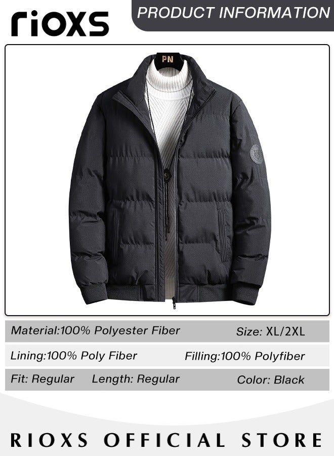 Men's Puffer Jacket, Casual Winter Down Cotton Jacket, Warm & Lightweight Puffer Coat With Standing Collar,  Slim Fit Windproof Outdoor Jacket For Men Daddy Husband Boyfriend, Coldproof Clothes Top