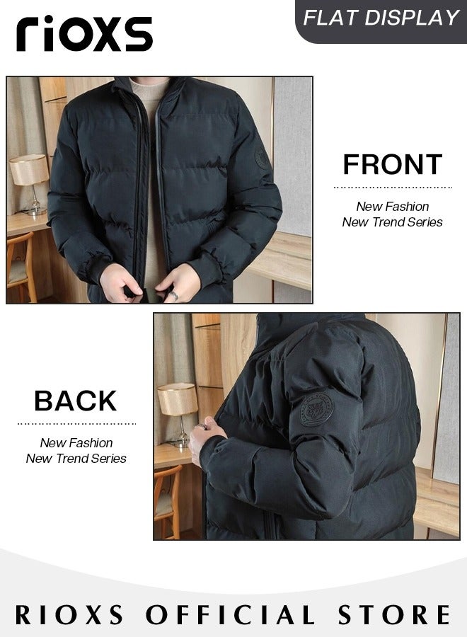 Men's Puffer Jacket, Casual Winter Down Cotton Jacket, Warm & Lightweight Puffer Coat With Standing Collar,  Slim Fit Windproof Outdoor Jacket For Men Daddy Husband Boyfriend, Coldproof Clothes Top