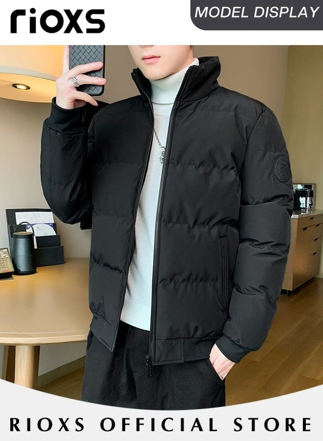 Men's Puffer Jacket, Casual Winter Down Cotton Jacket, Warm & Lightweight Puffer Coat With Standing Collar,  Slim Fit Windproof Outdoor Jacket For Men Daddy Husband Boyfriend, Coldproof Clothes Top