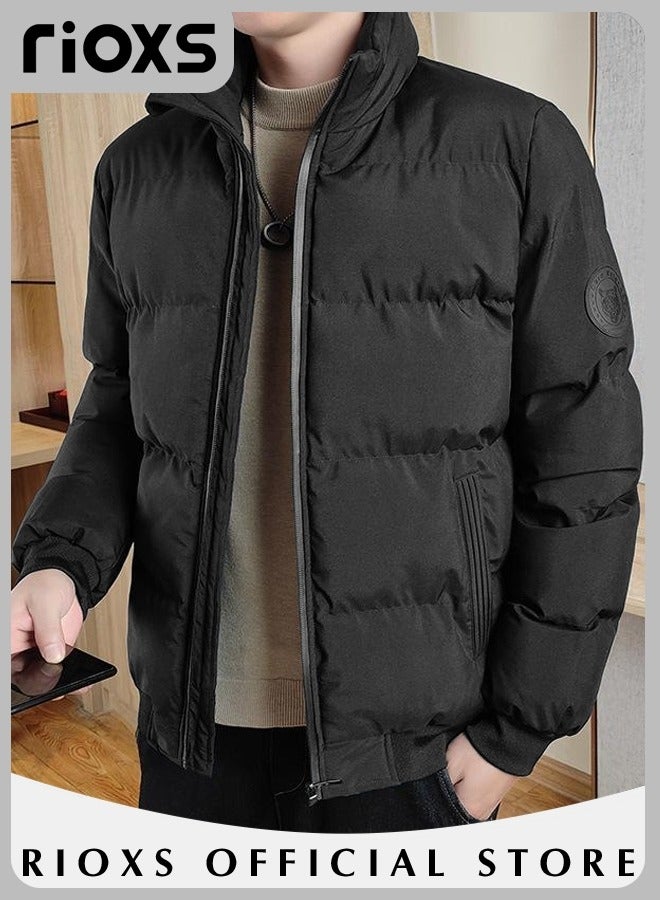 Men's Puffer Jacket, Casual Winter Down Cotton Jacket, Warm & Lightweight Puffer Coat With Standing Collar,  Slim Fit Windproof Outdoor Jacket For Men Daddy Husband Boyfriend, Coldproof Clothes Top