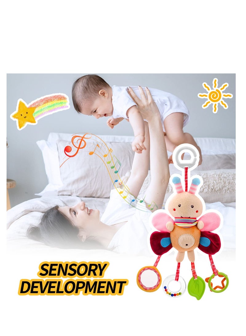 Baby Pram Pushchair Toys Newborn Sensory Soft Plush Early Development Stroller Toys Hanging Toy with Clip-on Pushchair Baby Rattles Toys