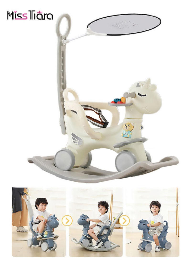 Rocking Horse 3 IN 1 Baby Rocking Horse Ride On Toys for Toddler 1-6 Years Balance Bike Toys for Balance Bike with 4 Silence Wheels with Sunshade