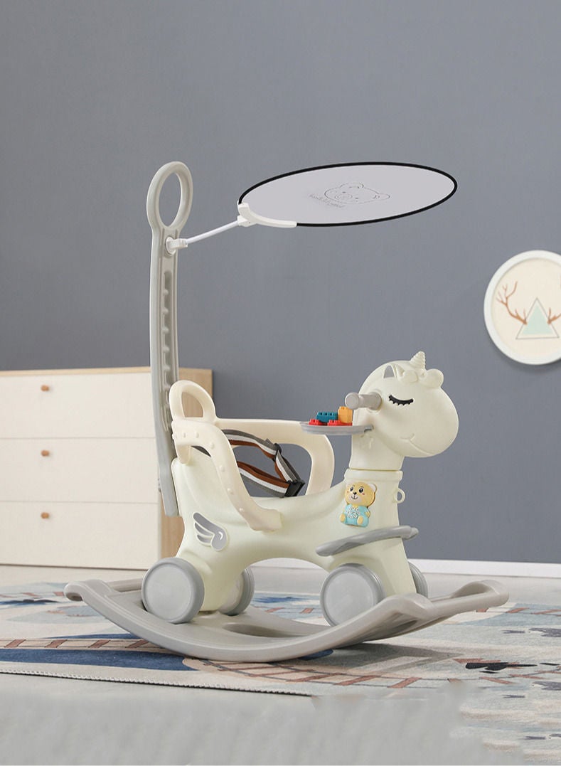 Rocking Horse 3 IN 1 Baby Rocking Horse Ride On Toys for Toddler 1-6 Years Balance Bike Toys for Balance Bike with 4 Silence Wheels with Sunshade