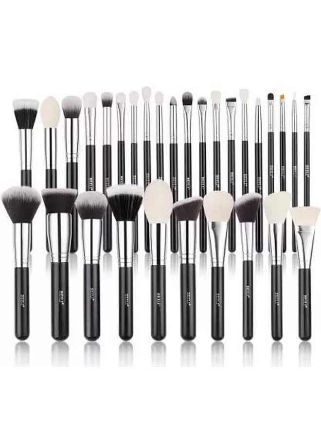 Makeup Brushes ; Set Of 30Pc Makeup Brushes For Professionals ; Classic Black Color Synthetic Kabuki Foundation Blending Brush ; Make Up Applicators Brush Set